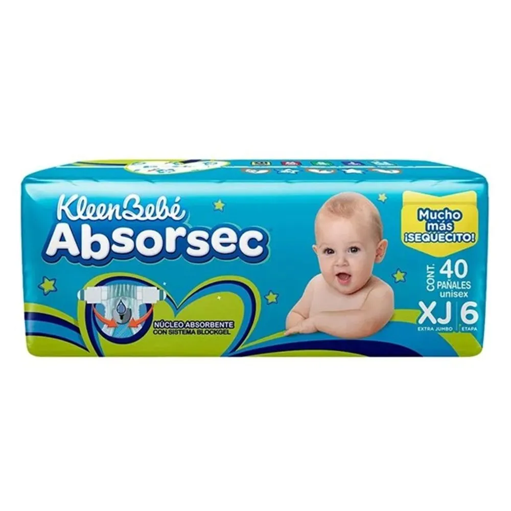 PAÑAL KLEEN BEBE ABSORSEC EXTRA JUMBO 40PZ