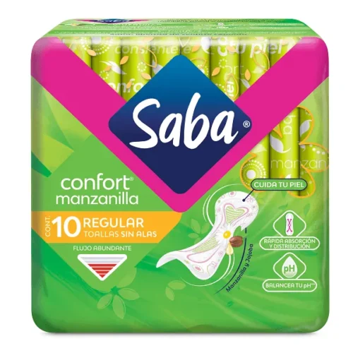 SABA CONFORT MANZANILLA DELGADA 10PZ TOALLAS SANITARIAS