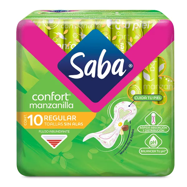 SABA CONFORT MANZANILLA DELGADA 10PZ TOALLAS SANITARIAS