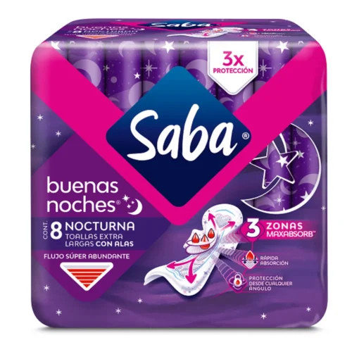 SABA BUENAS NOCHES NOCTURNA 8 PZ TOALLAS SANITARIAS