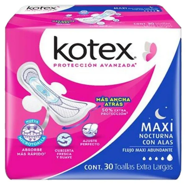 KOTEX MAXI NOCTURNA 8PZ TOALLAS SANITARIAS